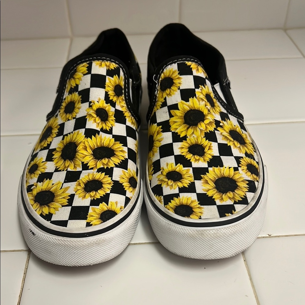 Women’s Vans Sunflower Checkered Custom Slip-On Shoes